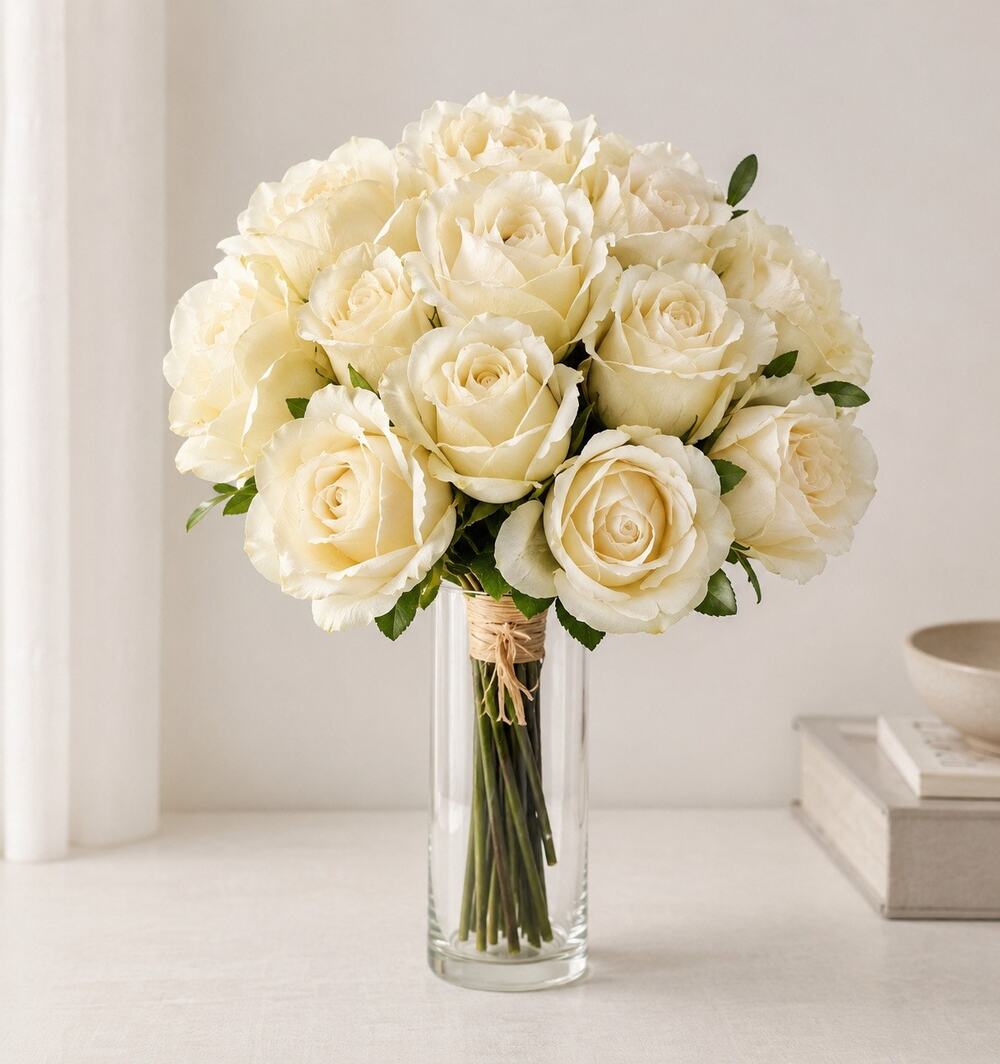 Faux Ivory Rose Bouquet Wedding Centerpiece Farmhouse Decor Floral Arrange